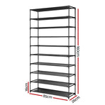 Artiss black 10 tier stackable metal shoe rack, 50 pairs, non-slip foot pads