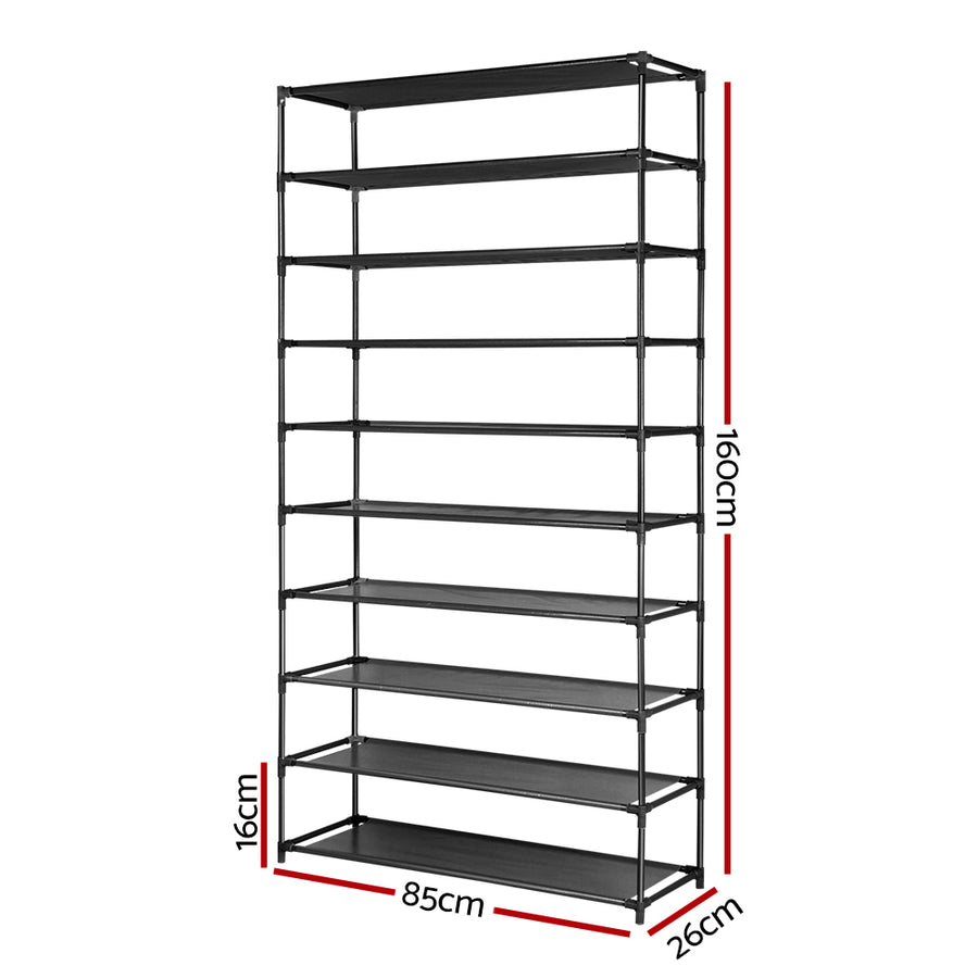 Artiss black 10 tier stackable metal shoe rack, 50 pairs, non-slip foot pads