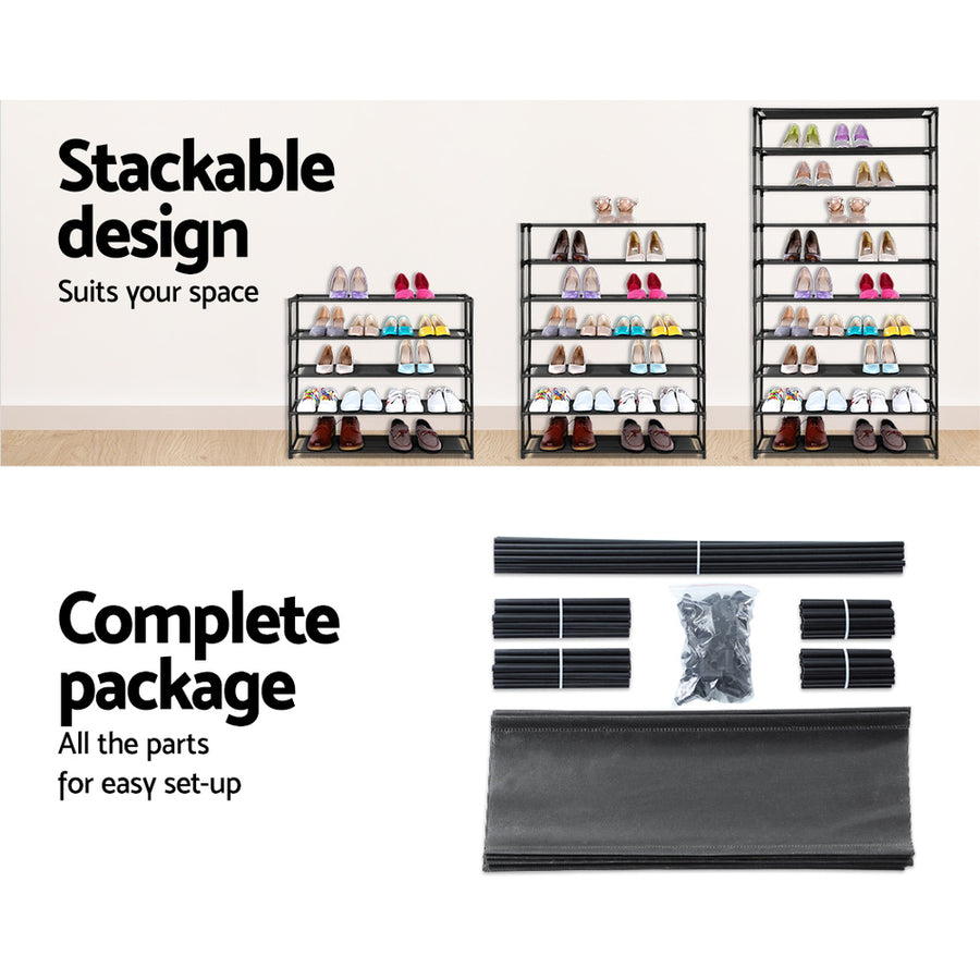 Artiss black 10 tier stackable metal shoe rack, 50 pairs, image 7