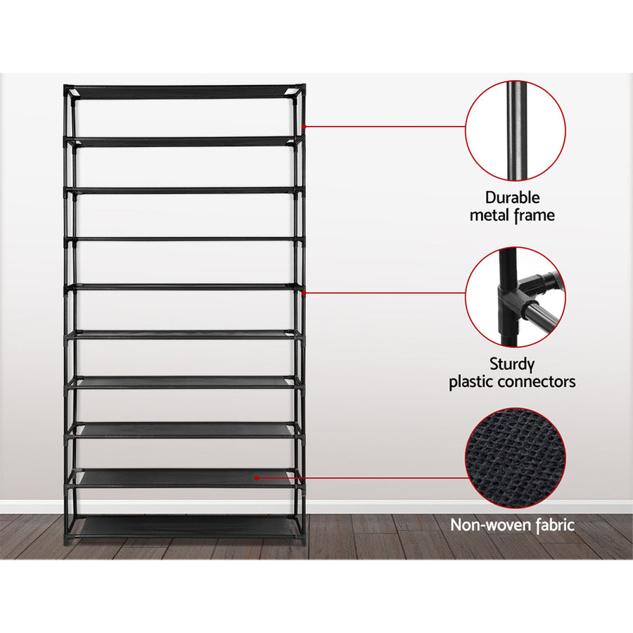 Artiss black 10 tier stackable metal shoe rack, 50 pairs, image 8