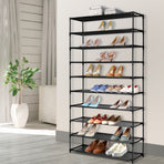 Artiss black 10 tier stackable metal shoe rack, 50 pairs