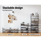 Artiss Shoe Rack Cabinet Stackable 4-tier 12 Pairs Black - Rear View