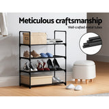 Artiss Shoe Rack Cabinet Stackable 4-tier 12 Pairs Black - Low Angle
