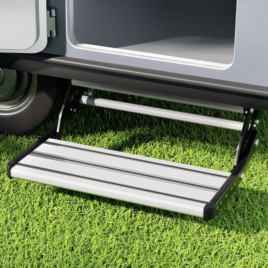 Weisshorn Manual Pull Out Caravan Step Folding RV Entry Stair 200KG Capacity Non-Slip Aluminium