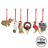 Aussie Animals Pack of 6 Christmas Baubles Decoration Gift Pack - Top-Down View