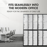 FORTIA 12-Door Metal Storage Lockers, for Gym, Office, Black and Light Grey