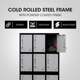 FORTIA 12-Door Metal Storage Lockers, for Gym, Office, Black and Light Grey