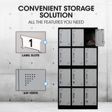 FORTIA 12-Door Metal Storage Lockers, for Gym, Office, Black and Light Grey - Extra Image