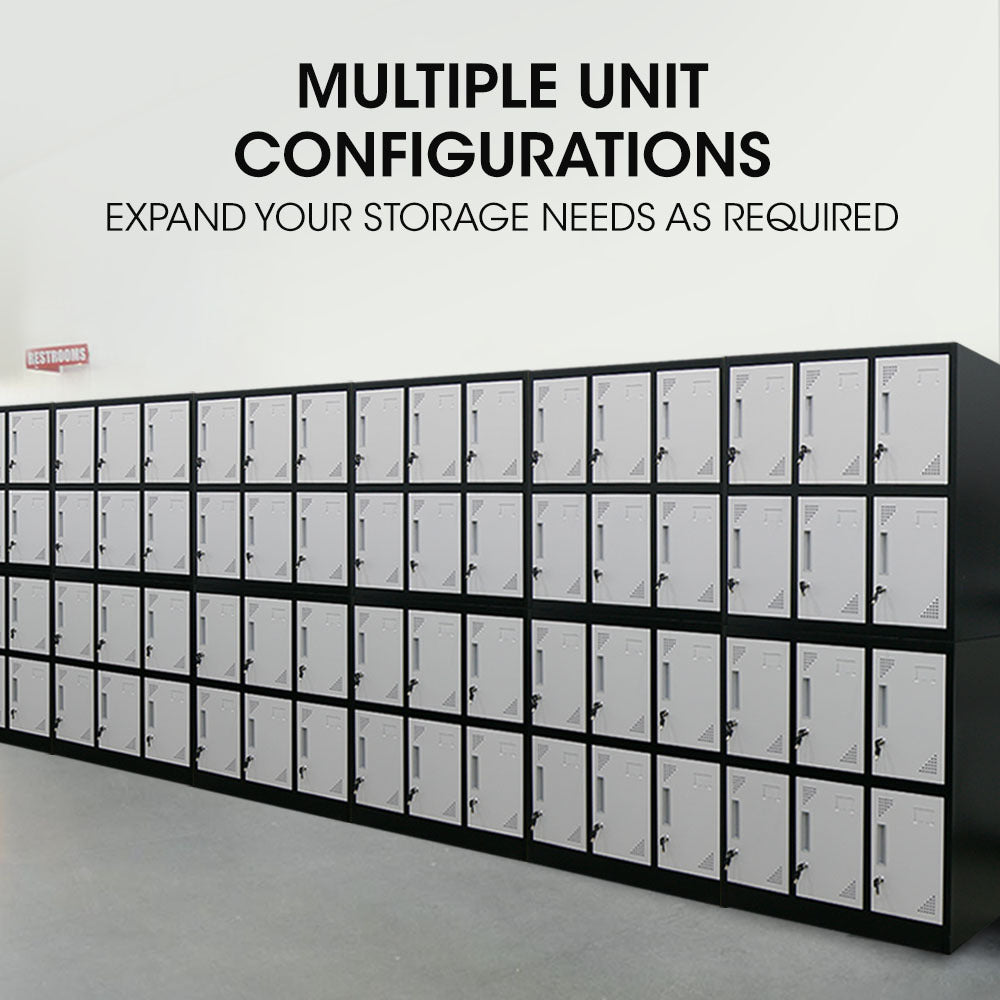 FORTIA 12-Door Metal Storage Lockers, for Gym, Office, Black and Light Grey