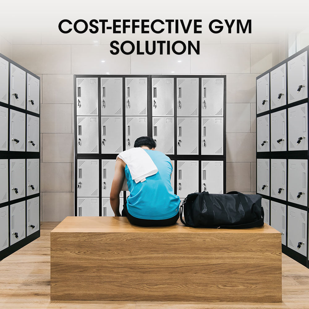 FORTIA 12-Door Metal Storage Lockers, for Gym, Office, Black and Light Grey