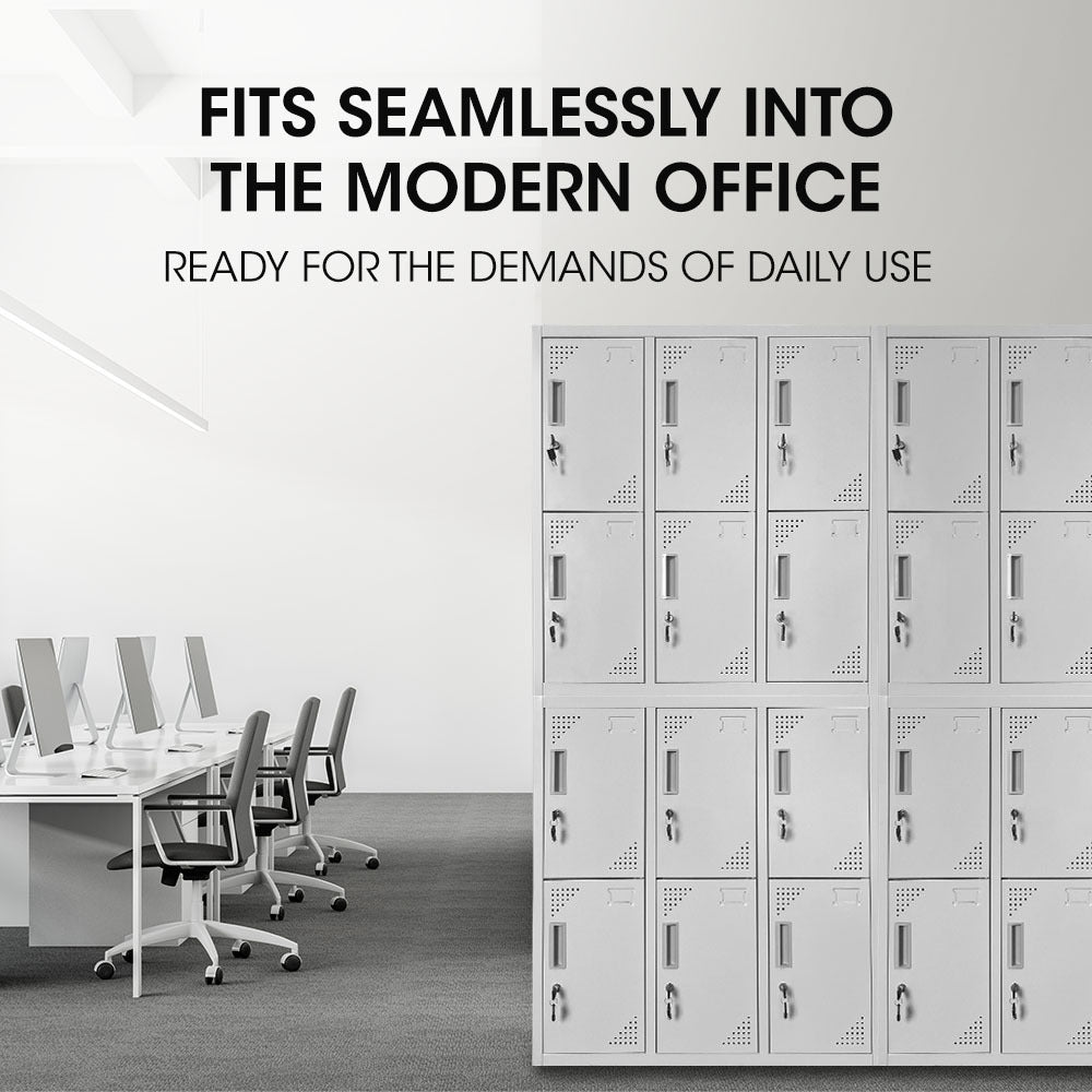 FORTIA 12-Door Metal Storage Lockers, for Gym, Office, Light Grey