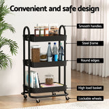 Artiss Storage Trolley Kitchen Cart 3 Tiers Rack Shelf Organiser Wheels Black - 45-Degree Angle