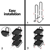 Artiss Storage Trolley Kitchen Cart 3 Tiers Rack Shelf Organiser Wheels Black - Rear View