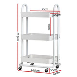 Artiss Storage Trolley Kitchen Cart 3 Tiers Rack Shelf Organiser Wheels White - Front View