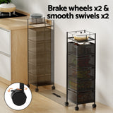 Artiss Storage Trolley Kitchen Cart 5 Tiers Storage Rack Black - 45-Degree Angle
