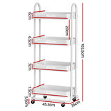Artiss Storage Trolley Kitchen Cart 4 Tiers White - Front View