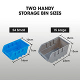 BAUMR-AG 39 Parts Bin Rack Storage System Floor Mount - Blue - Low Angle
