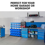 BAUMR-AG 39 Parts Bin Rack Storage System Floor Mount - Blue - Close-Up Angle