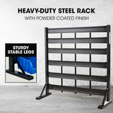 BAUMR-AG 39 Parts Bin Rack Storage System Floor Mount - Blue - Side View