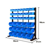 BAUMR-AG 39 Parts Bin Rack Storage System Floor Mount - Blue - Rear View
