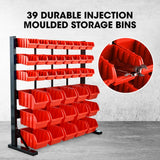BAUMR-AG 39 Parts Bin Rack Storage System Floor Mount - Red - Front View