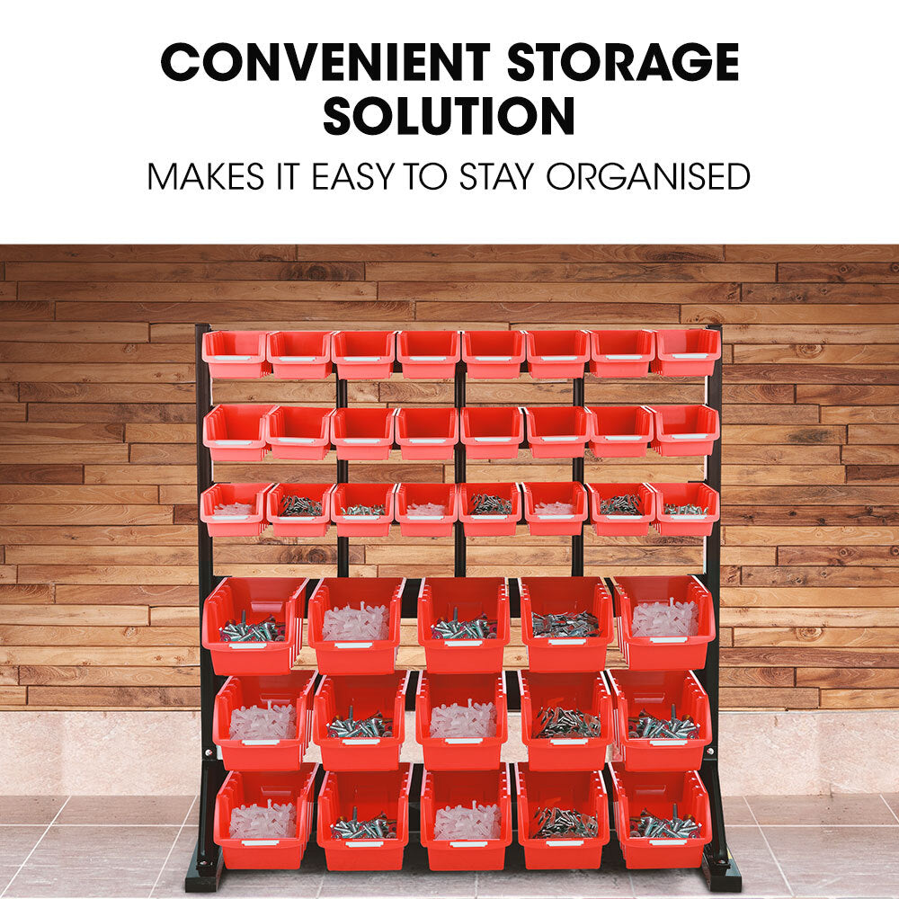BAUMR-AG 39 Parts Bin Rack Storage System Floor Mount - Red