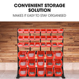 BAUMR-AG 39 Parts Bin Rack Storage System Floor Mount - Red - 45-Degree Angle