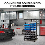 BAUMR-AG 94 Parts Bin Rack Storage System Mobile Double-Sided - Blue - Side View