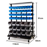 BAUMR-AG 94 Parts Bin Rack Storage System Mobile Double-Sided - Blue - Rear View
