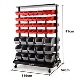 BAUMR-AG 94 Parts Bin Rack Storage System Mobile Double-Sided - Red - Rear View