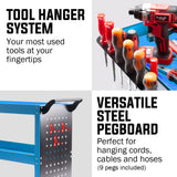 BULLET 3-Tier Steel Tool Trolley Cart, for Workshop, Mechanic, with Pegboard, Screwdriver Bay, Blue