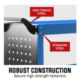 BULLET 3-Tier Steel Tool Trolley Cart, for Workshop, Mechanic, with Pegboard, Screwdriver Bay, Blue - Front View