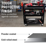 BULLET 3-Tier Steel Tool Trolley Cart, for Workshop, Mechanic, with Drawer, Pegboard, Screwdriver Bay, Black/Red