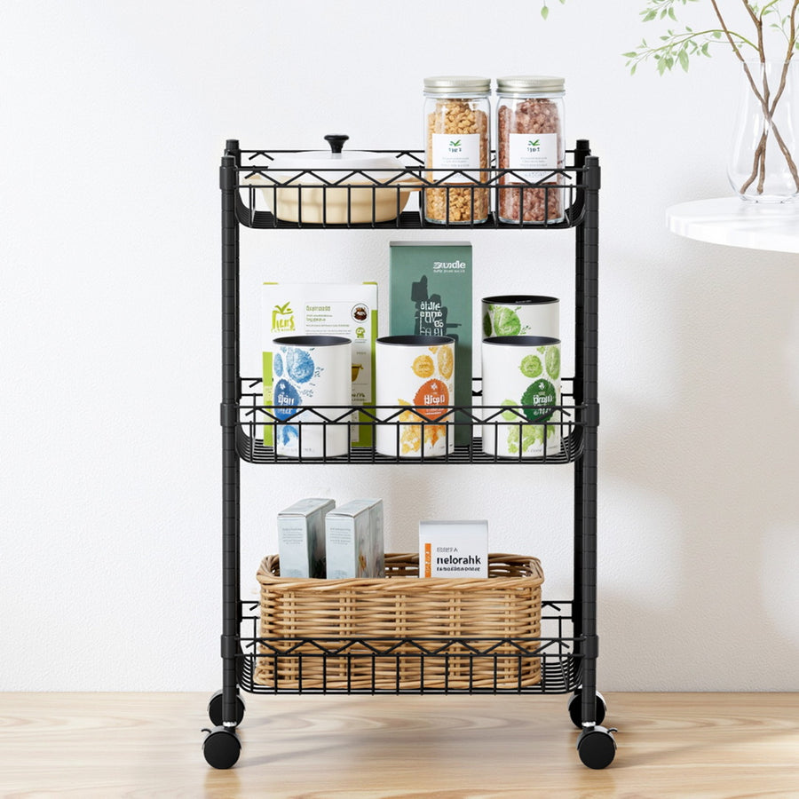 Artiss 3-Tier Shelving Unit Adjustable Garage Storage Kitchen Rack With Wheels