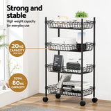 Artiss 4-Tier Shelving Unit Adjustable Garage Storage Kitchen Rack With Wheels - Rear View