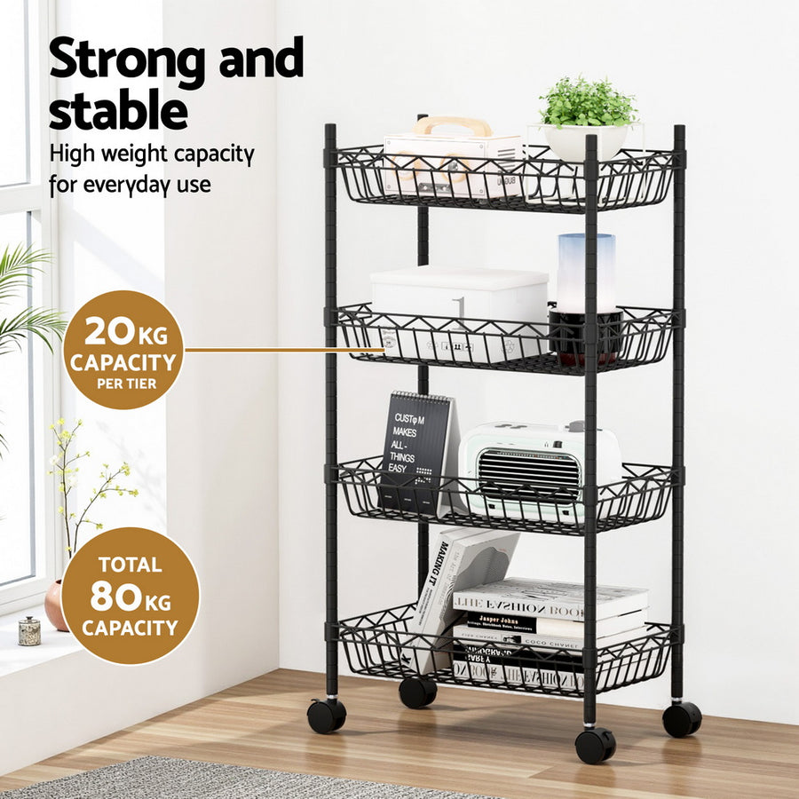 Artiss 4-Tier Shelving Unit Adjustable Garage Storage Kitchen Rack With Wheels