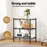 Artiss 3-Tier Shelving Unit Adjustable Garage Storage Shelves Kitchen Rack Steel - Rear View