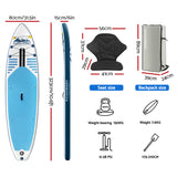 Weisshorn Stand Up Paddle Board 10.6ft Inflatable SUP Surfboard Paddleboard Kayak Surf Blue - Front View