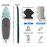 Weisshorn Stand Up Paddle Board 10.6ft Inflatable SUP Surfboard Paddleboard Kayak Surf Green - Front View