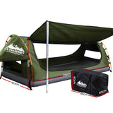 Weisshorn Double Swag Camping Swags Canvas Free Standing Dome Tent Celadon - Front View