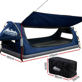 Weisshorn King Single Swag Camping Swags Canvas Free Standing Dome Tent Blue - Front View