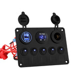 Giantz 5 Gang LED Rocker Switch Panel with Dual USB Charger for Car and Marine Use