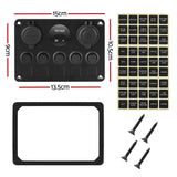 Giantz 5 Gang LED Rocker Switch Panel with Dual USB Charger for Car and Marine Use - Front View