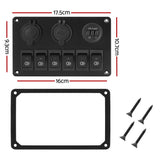 Giantz 6 Switch 12V Control Panel with Dual USB Charger for Car and Marine Use - Front View