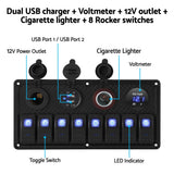 Giantz 8-Channel 12V Switch Panel with USB Charger and LED Rocker Switches for Automotive and Marine Use