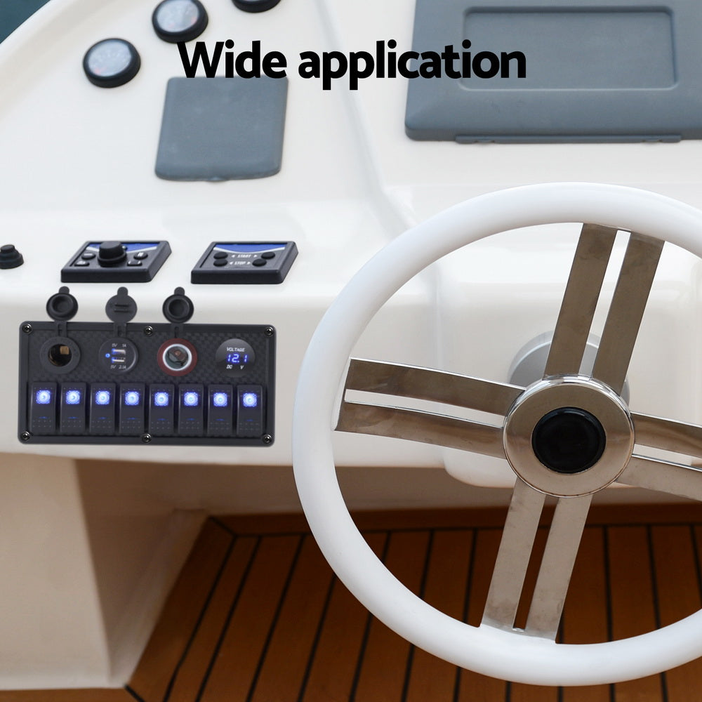 Giantz 8-Channel 12V Switch Panel with USB Charger and LED Rocker Switches for Automotive and Marine Use