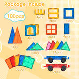Playpals Kids Magnetic Tiles Blocks Building Educational Toys 100PCS - Top-Down View
