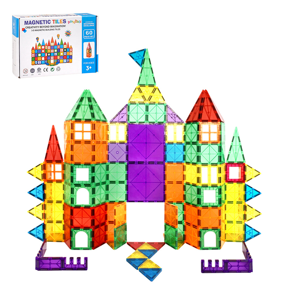 Playpals Kids Magnetic Tiles Blocks Building Educational Toys 60PCS