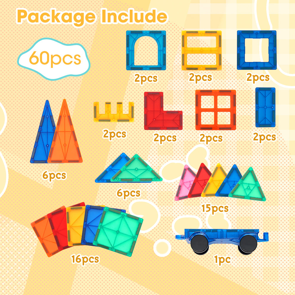 Playpals Kids Magnetic Tiles Blocks Building Educational Toys 60PCS