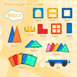 Playpals Kids Magnetic Tiles Blocks Building Educational Toys 60PCS - Front View